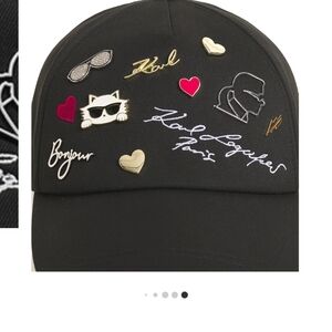 SOLD!  Karl Lagerfeld Black Cap with Embroidered Patches